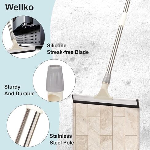 Floor Squeegee, Rubber Magic Broom Sweeper with 59'' Long Adjustable Handle for Floor, Floor Squeegee with Rubber Blade for Floor Glass Shower Window Bathroom Kitchen Pool in Saudi Arabia