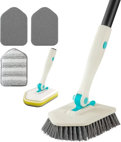3 in 1 Tub & Tile Scrubber with Long Handle 51'' - Scrub Cleaning Brush Stiff Bristles Brush Grout Brush for Kitchen Toilet Wall Bathtub Shower Bathroom Sink Window Baseboard (Black) in Saudi Arabia