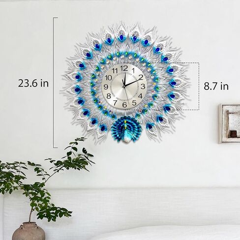 Peacock Wall Clock Decorative, Large Battery Wall Clocks 23.6 Inches for home, office, Living Room Decor in Saudi Arabia