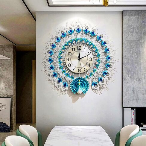 Peacock Wall Clock Decorative, Large Battery Wall Clocks 23.6 Inches for home, office, Living Room Decor in Saudi Arabia