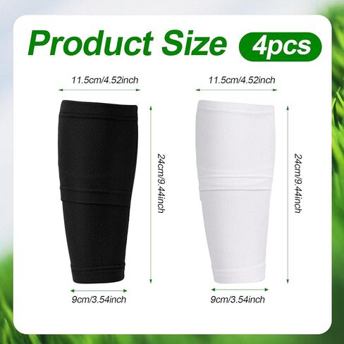 2 Pairs Soccer Shin Guard Sleeves, Breathable Football Shin Pad Holder Protective Soccer leg Shin Guard Covers Soft Calf Socks with Pocket for Kids Youth Adults Beginners Running (Black + White) in Saudi Arabia