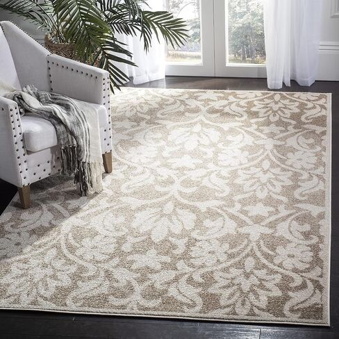 SAFAVIEH Amherst Collection Runner Rug - 2'3" x 7', Dark Grey & Beige, Floral Design, Non-Shedding & Easy Care, Ideal for High Traffic Areas in Living Room, Bedroom (AMT424R) in Saudi Arabia