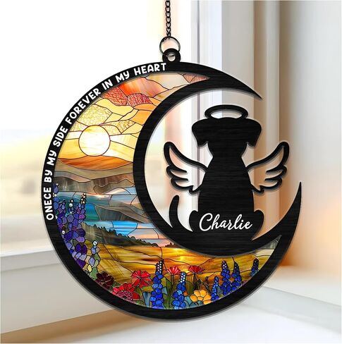 Hyturtle 8" Personalized Dog Memorial Suncatcher Ornament Custom Pet Ornaments with Name and Date, Thoughtful Sympathy Gifts, Dog Window Hanging Suncatcher Ornament in Saudi Arabia