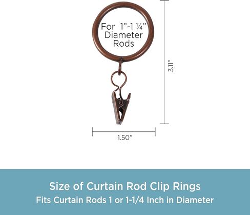 حلقات مشبك كلاسيكية من كيني A58720790 للقضبان التي يصل قطرها إلى 2.5 سم، سيينا مصقولة، 7 عبوات in Kuwait