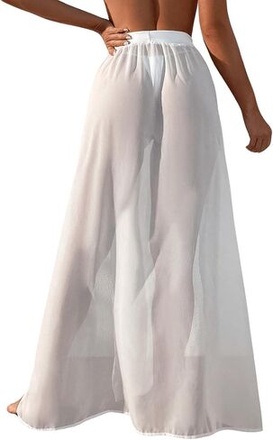 SweatyRocks Women's High Waist Split Thigh Cover Up Skirt Sheer Beach Long Skirt Swimwear in Saudi Arabia