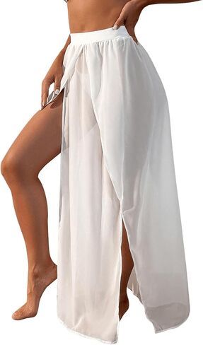 SweatyRocks Women's High Waist Split Thigh Cover Up Skirt Sheer Beach Long Skirt Swimwear in Saudi Arabia