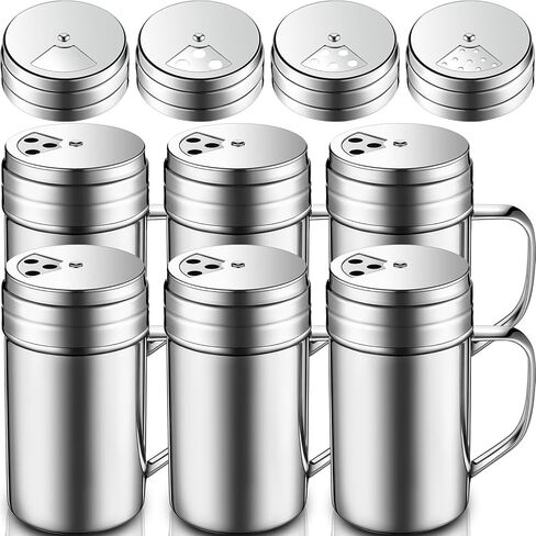 6 Pcs 14 oz Spice Shaker with Holes and Lids Seasoning Bottles with Handle 304 Stainless Steel Dredge Shaker Salt Pepper Containers with Lids and Adjustable Holes for Kitchen Powder in Kuwait