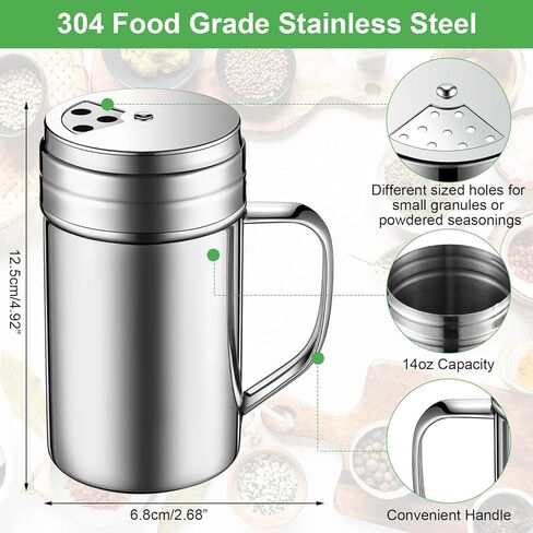 6 Pcs 14 oz Spice Shaker with Holes and Lids Seasoning Bottles with Handle 304 Stainless Steel Dredge Shaker Salt Pepper Containers with Lids and Adjustable Holes for Kitchen Powder in Kuwait