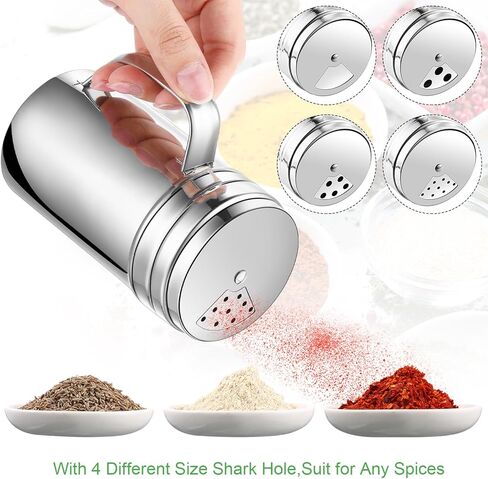 6 Pcs 14 oz Spice Shaker with Holes and Lids Seasoning Bottles with Handle 304 Stainless Steel Dredge Shaker Salt Pepper Containers with Lids and Adjustable Holes for Kitchen Powder in Kuwait