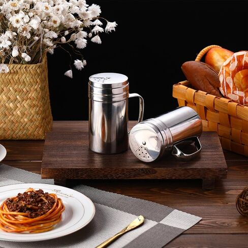 6 Pcs 14 oz Spice Shaker with Holes and Lids Seasoning Bottles with Handle 304 Stainless Steel Dredge Shaker Salt Pepper Containers with Lids and Adjustable Holes for Kitchen Powder in Kuwait