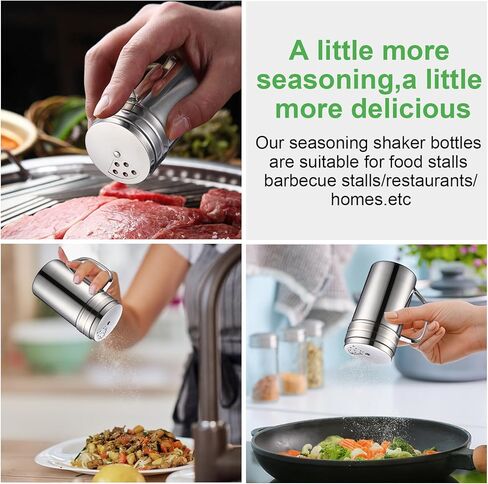 6 Pcs 14 oz Spice Shaker with Holes and Lids Seasoning Bottles with Handle 304 Stainless Steel Dredge Shaker Salt Pepper Containers with Lids and Adjustable Holes for Kitchen Powder in Kuwait