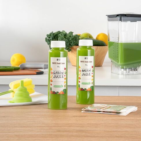 Restaurantware Bottle Tek 16 Ounce Juice Bottles For Juicing, 10 Sets Of Bottles With Caps - Includes Labels, Lids, Brush, And Funnel, Clear Plastic Empty Juice Containers, For Smoothies, Milk, Tea in Saudi Arabia
