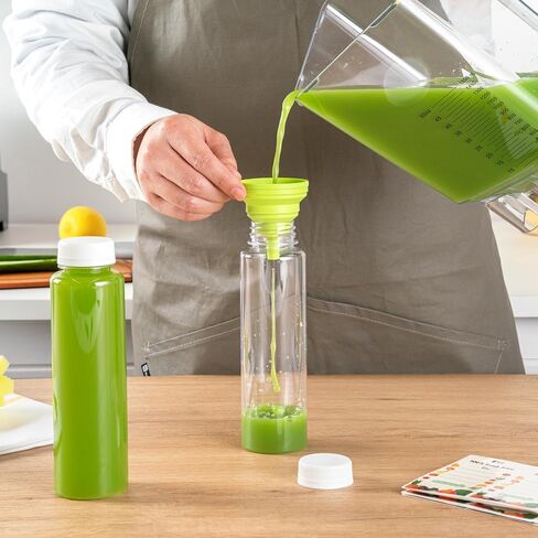 Restaurantware Bottle Tek 16 Ounce Juice Bottles For Juicing, 10 Sets Of Bottles With Caps - Includes Labels, Lids, Brush, And Funnel, Clear Plastic Empty Juice Containers, For Smoothies, Milk, Tea in Saudi Arabia