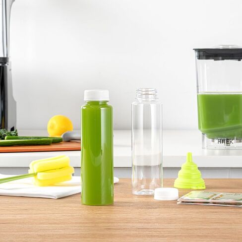 Restaurantware Bottle Tek 16 Ounce Juice Bottles For Juicing, 10 Sets Of Bottles With Caps - Includes Labels, Lids, Brush, And Funnel, Clear Plastic Empty Juice Containers, For Smoothies, Milk, Tea in Saudi Arabia