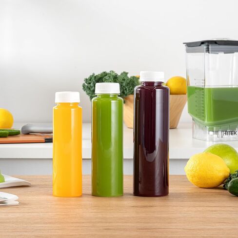 Restaurantware Bottle Tek 16 Ounce Juice Bottles For Juicing, 10 Sets Of Bottles With Caps - Includes Labels, Lids, Brush, And Funnel, Clear Plastic Empty Juice Containers, For Smoothies, Milk, Tea in Saudi Arabia