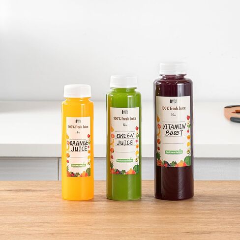 Restaurantware Bottle Tek 16 Ounce Juice Bottles For Juicing, 10 Sets Of Bottles With Caps - Includes Labels, Lids, Brush, And Funnel, Clear Plastic Empty Juice Containers, For Smoothies, Milk, Tea in Saudi Arabia