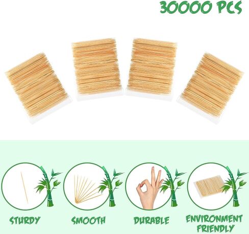 Zhehao 30, 000 Pcs Bamboo Wood Toothpicks Bulk, Round Wooden Tooth Picks, Double Side Point, Independence Pack for Each 100 Pcs, for Teeth Clean, Kitchen Appetizers, Travel Portable Disposable in Saudi Arabia