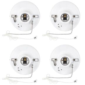 4 Pcs Porcelain Light Socket with Outlet and Pull Chain White Light Bulb Socket E27/E26 Socket Outlet Porcelain Pull Chain Ceiling Light Fixture for Indoor Garage Closet Lighting