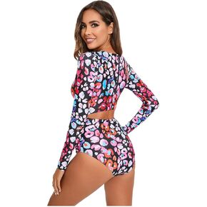 Women Long Sleeve Bathing Suit One Piece Rash Guard Swimsuit Zipper Back Swimwear