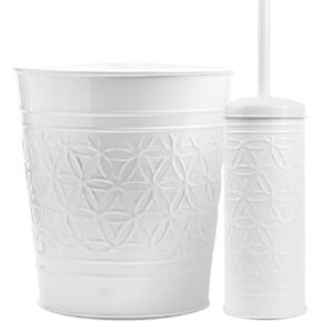 Autumn Alley White Farmhouse Bathroom Trash Can and Toilet Bowl Brush with Holder - White Bathroom Accessories Set for Charming Bathroom Décor