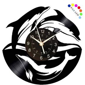 KingLive Black Record LED Clock Art Dolphin Wall Clock 12 inches Vinyl Record Art Wall Decor Clock Black Modern Decoration Wall Clock Home Office Kids Bedroom Wall Creative Gifts
