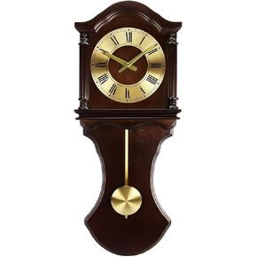Bedford Clock Collection BED1712 Wall Clock with Pendulum and Chimes, Chocolate Wood