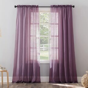 No. 918 Erica Crushed Sheer Voile Rod Pocket Curtain Panel, 51" x 95", Purple