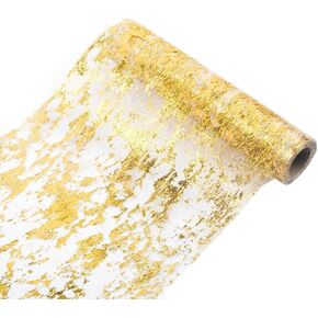 Gold Table Runner, Sequin Glitter Foil Metallic Gold Thin Mesh Table Runner Roll 11"x108", Gold Table Decorations for Event Party, Wedding, Birthday Party , Christmas