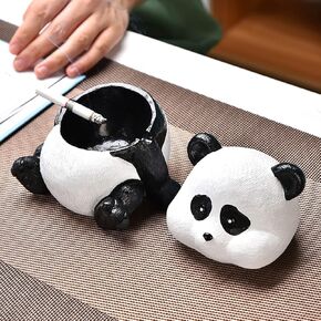 Cute Panda Ashtray with Lid for Cigar Cigarette Personalized Ashtray with Cover Decorative Smoking Ashtray Desktop Ash Holder for Home Office Outdoor Tabletop Decoration Gift for Smokers