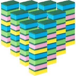 Dish Sponge for Kitchen Multicolor Cleaning Scrub Sponges Dual Sided Scouring Pad Non Scratch Dish Washing Scrubbers Absorbent Dishwashing Sponges for Cleaning Kitchen Dishes Bathroom (100 Pcs)