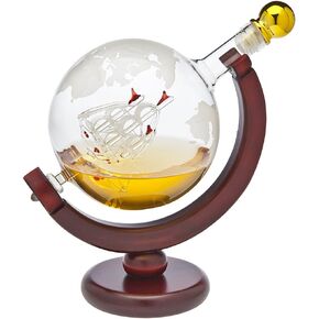 Whiskey Decanter Globe Set with 2 Etched Whiskey Glasses - for Liquor Scotch Bourbon Vodka, Gifts For Men - 850ml