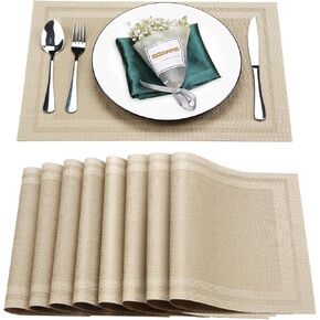 Placemats Set of 4,Washable,Heat and Stain Resistant Indoor/Outdoor Place mats, Vinyl Woven Non Slip Table Mats for Restaurant Table Protection, PVC Table Placemats.(Beige, 4PCS)