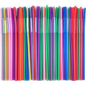 100 Pcs Flexible Colorful Disposable Plastic Bendable Drinking Bendable Straws, 10.4" Long and 0.23'' Diameter