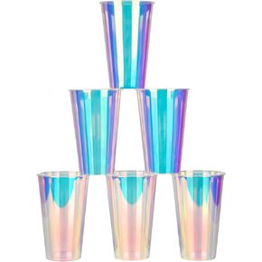 25 Iridescent Plastic Cups Holographic Clear Party Cups 12oz Rainbow Disposable Cups for Bachelorette Birthday Wedding Mermaid Party Beverage Drinkware Supplies (25, 12oz)