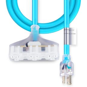 DURATECH 3FT Outdoor Extension Cord, 3-Prong Lighted End, 14Guage/3C SJTW, Heavy Duty Extension Cable for Indoor/Outdoor Use, 15A, 125V, 1875W, for Kitchen and Tool Room, Blue