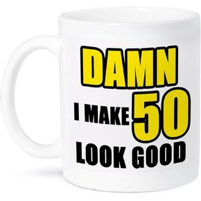 3dRose Damn I Make 50 Look Good Two Tone Mug, 11 oz, Black/Yellow