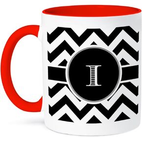 3dRose White Chevron Monogram Initial H Two Tone Black Mug, 11 oz