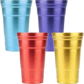 Arora Aluminum Metal Cups, Metal Anodized Multi-Colored Blue, Red, Yellow, Purple Party Cup Set, Aluminum Drinking Cups, Set of 4, 24 oz