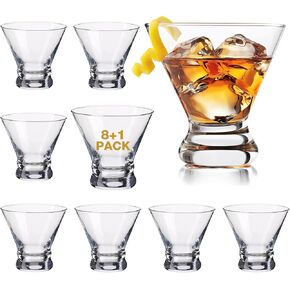 مجموعة نظارات مارتيني Mfacoy مكونة من 9 قطع (اشتر 8، واحصل على واحدة مجانًا)، نظارات كوكتيل كريستالية 8 أونصة، نظارات مارتيني بدون جذع منفوخة يدويًا للبار، مارتيني، كوزموبوليتان، مانهاتن، جيمليت، بيسكو سور براندي