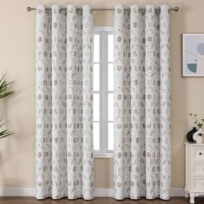 Moroccan Style Geometric Blackout Curtains, 63 Inches Long, Set of 2 Panels Grommet Top for Living Room,Window Treatment Sets, Diamond Coffee, W 52xL 63 Inch