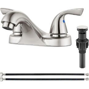 Aolemi Bathroom Faucets Arc 4 Inch Centerset Bathroom Sink Faucet Double Handle Vanity Faucet with Pop Up Drain Assembly and Supply Lines,Brushed Nickel