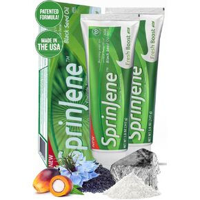 SprinJene Fluoride Toothpaste with Patented Black Seed Oil and Zinc - Certified Vegan, Cruelty-Free, Gluten-Free, Kosher, Halal, Natural Teeth Whitening Toothpaste 2 Pack (Fresh Boost)