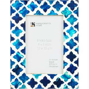 Handicrafts Home 4x6 Picture Frames - Vintage Farmhouse Decor Photo Frame for Wall Hanging Tabletop Living Room Desk Handmade Gift Decor, Blue White Quatrefoil
