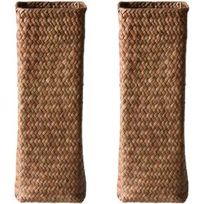 Marooma 2PCS Rattan Flower Vase,Rattan Woven Dried Flower Vases,High Straw Woven Decorative Vases,Handmade Wicker Flower Basket for Home House Hotel Decor, Khaki