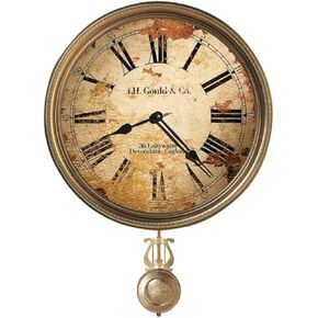 Howard Miller Donnelly Wall Clock II 549-665 – 15-Inch Antique Brass Pendulum with Auto Daylight Savings Time and Quartz Movement