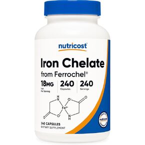 Nutricost Chelated Iron (from Ferrochel) 18mg, 240 Capsules - Gluten Free, Non GMO Iron Chelate Supplement
