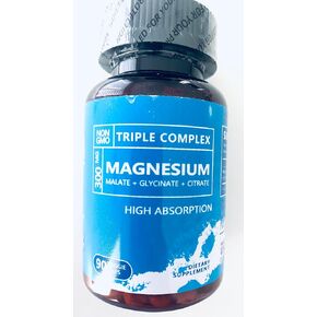Triple Magnesium Complex/for Muscles, Nerves,& Energy/High Absorption / 90 Capsules Supplement Dietary Edible Fitness Healthcare Optimum, Transparent