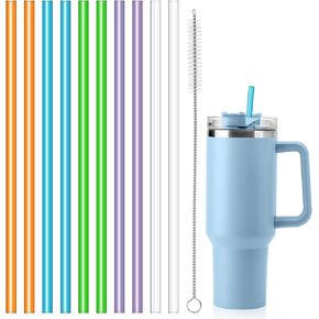 Replacement Straws Compatible with Stanley 40oz Cup Tumbler, 10 Pack Colorful Reusable Straws with Cleaning Brush for Stanley Adventure Travel Tumbler, Plastic Straw for Stanley Accessories