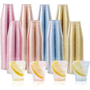 JOLLY CHEF 500 Pack 1 oz Shot Glasses, Gold Glitter Elegant Party Cups Tumblers, Disposable Cups with Glitter Perfect for Wedding, Thanksgiving Day, Christmas Halloween Party