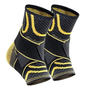 Ankle Brace with Straps (PAIR) for Plantar Fasciitis and Sprained Ankle, Ankle Sleeve for Achilles Tendonitis, Pair of Copper Infused Ankle Compression Support for Men&Women